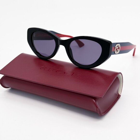 NEW GUCCI GG1862S 004 CAT EYE BLACK/BLUE WOMEN SUNGLASSES GUCCI - Picture 1 of 12